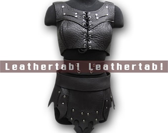 Conjunto de armadura de cuero negro: Disfraz de LARP para mujer - Atuendo de guerrera medieval
