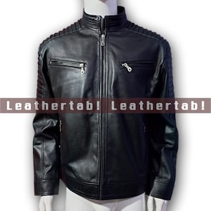 Premium Men’s Black Sheepskin Biker Jacket | Quilted Shoulder Detailing | Stylish Leather Outerwear for Casual Wear