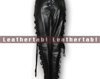 Women’s Black Lace-Up Leather Pants | Gothic Slim Fit Leather Trousers