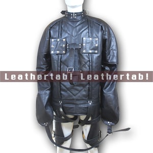 Black Cowhide Leather Straitjacket: Gothic Cosplay Costume