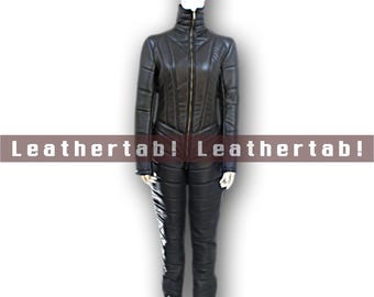 Unisex Black Sheepskin Leather Jumpsuit: Slim Fit Catsuit with Dual Zippers