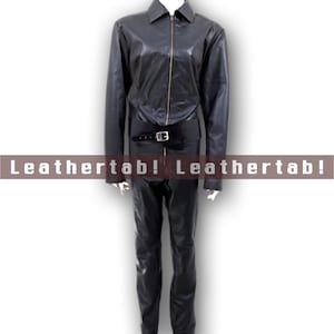 Black Sheepskin Leather Jumpsuit: Unisex Zip-Front One-Piece Outfit