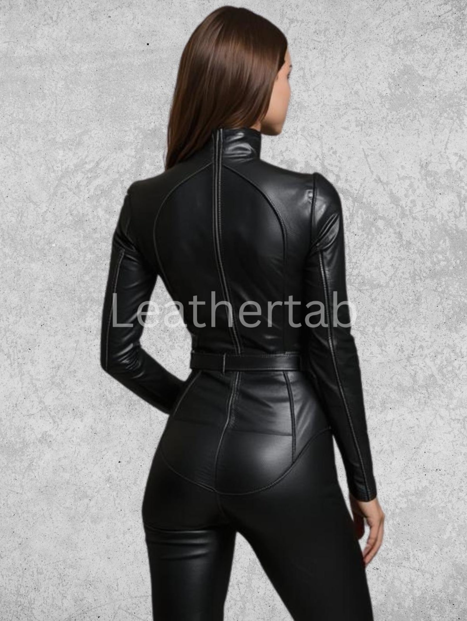 Trend4us Glossy Patent Leather Zip-Up Jumpsuit