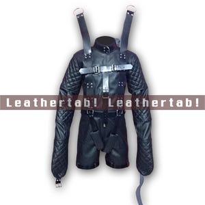 Men&#39;s Premium Cowhide Leather Restraint Suit with Quilted Sleeves and Adjustable Straps | Mature