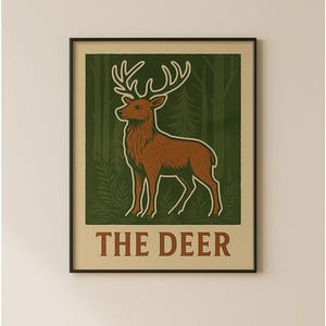 Vintage Deer Wall Art Print – Rustic Woodland Animal Poster, Digital Download