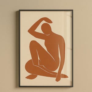 Matisse Inspired Female Silhouette Print: Terracotta Abstract Line Art (Digital Download, 5 Sizes)