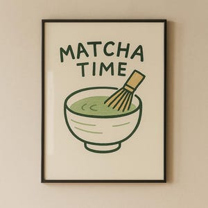 Matcha Kitchen Wall Art – Cute Matcha Poster – Minimalist Tea Illustration Print – Japandi Digital Download