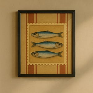 Vintage Sardine Art Print – Retro Fish Kitchen Decor, Coastal Dining Wall Art Digital Download