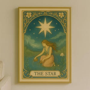 The Star Tarot Card Print – Digital Boho Wall Art – Celestial Vintage Poster