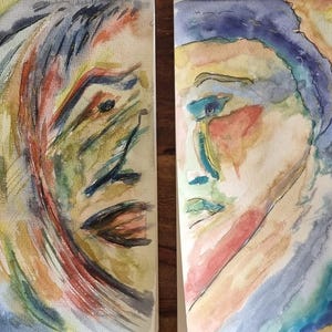 Emotional Duality – Set of 2 Abstract Watercolor Portraits | A4 Original Art