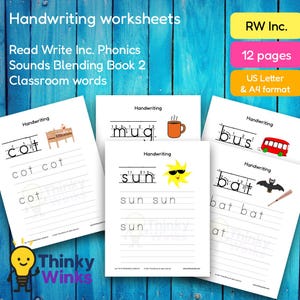 12 feuilles d'exercices d'écriture manuscrite imprimables pour Read Write Inc., livre 2 sur le mélange du son (salle de classe) - Exercices de phonétique pour enfants (A4 et lettre US)