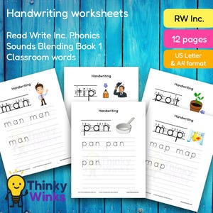 12 feuilles d'exercices d'écriture manuscrite imprimables pour Read Write Inc., livre 1 sur le mélange du son (salle de classe) - Exercices de phonétique pour enfants (A4 et lettre US)