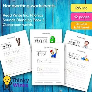 12 feuilles d'exercices d'écriture manuscrite imprimables pour Read Write Inc., livre 5 sur le mélange du son (salle de classe) - Exercices de phonétique pour enfants (A4 et lettre US)