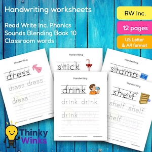 12 feuilles d'exercices d'écriture manuscrite imprimables pour Read Write Inc., livre 10 sur les mélanges de sons (salle de classe) - Exercices de phonétique pour enfants (A4 et lettre US)