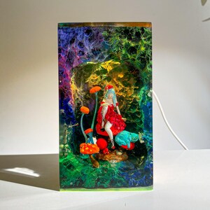 Diver Resin Lamp with Coral Reef Cave | Deep Sea LED Light with Underwater Scene | Handmade Ocean Epoxy Night Light