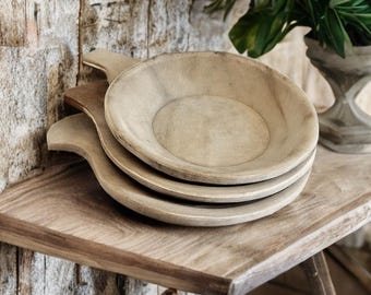 ヴィンテージ木製収納ポット：素朴なロープハンドルのヒマーチャル花瓶