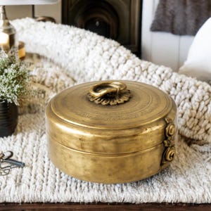 Vintage Brass Chapati Box: Antique Indian Kitchen Decor
