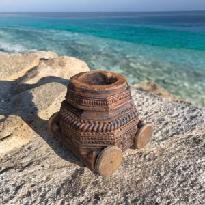 Mini Wooden Cart Candle Holder | Hand-Carved Rustic Tribal Décor | Vintage Mini Accent Piece for Shelf or Pooja Space