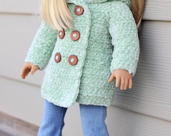 Crochet Pattern 18" Doll Hooded Peacoat