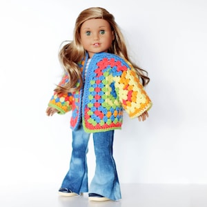 Cardigan quadrato della nonna all'uncinetto • Adatto a bambole da 18 pollici • Stile anni '70 PDF