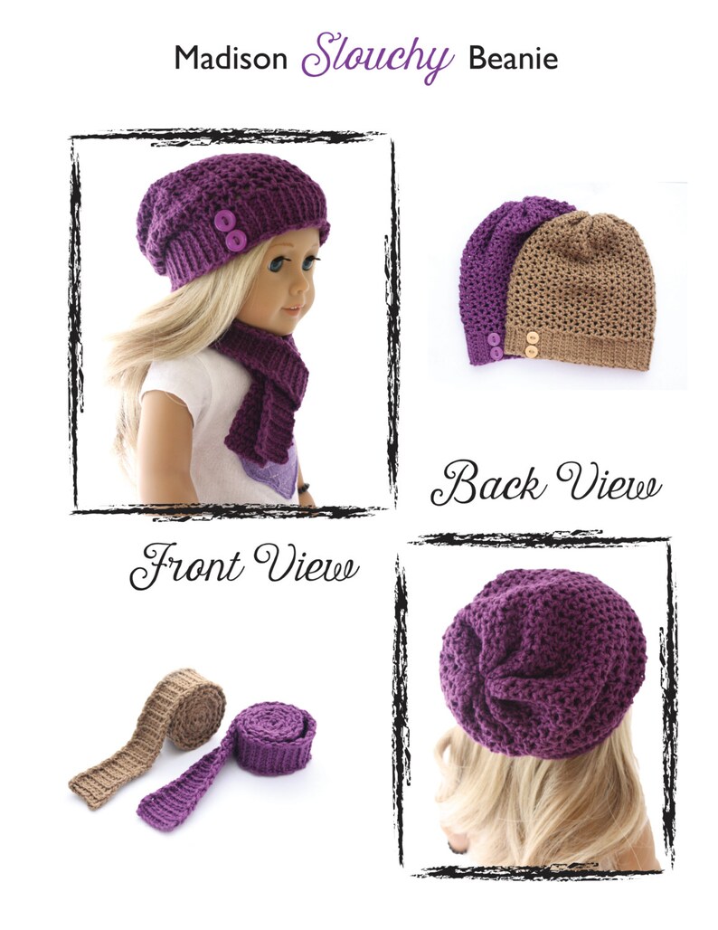 Download Now CROCHET PATTERN 18 Doll Madison Slouchy Beanie image 3