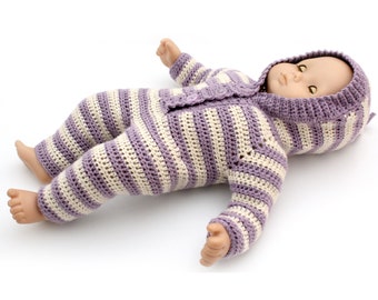 Baby Doll Crochet Pattern – Hooded Sleeper with Short/Long Sleeve & Pants Options – Fits 15” Dolls