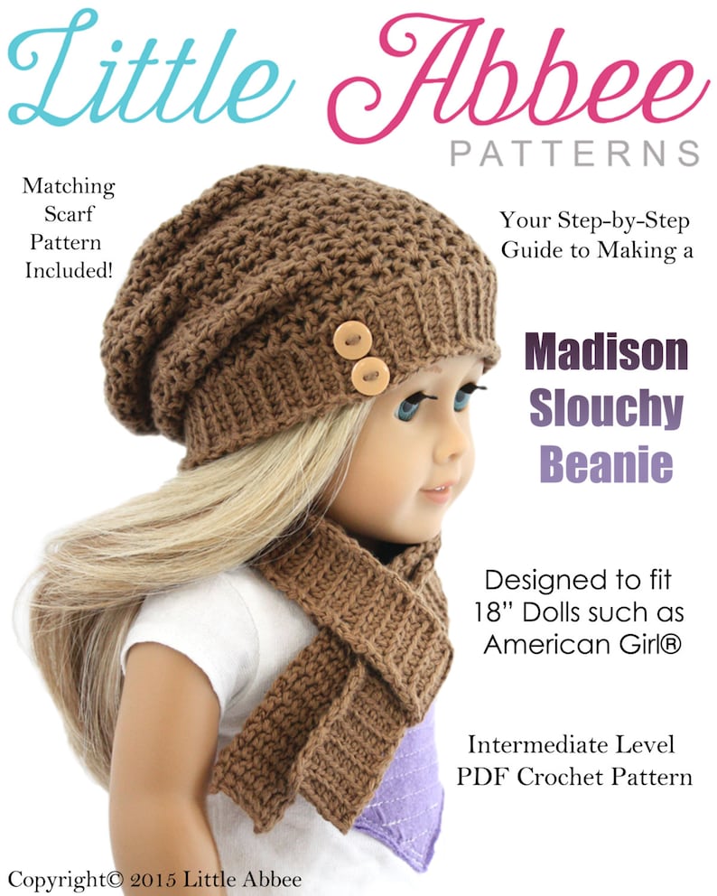 Download Now CROCHET PATTERN 18 Doll Madison Slouchy Beanie image 2