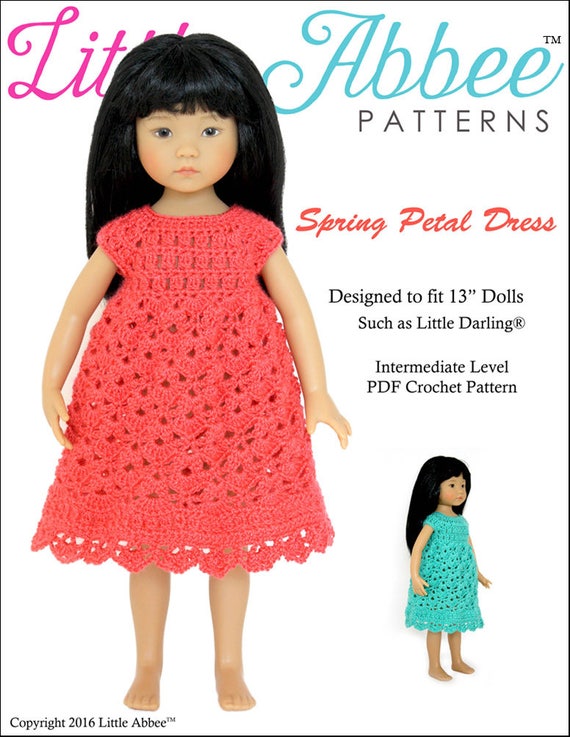 petal dress crochet pattern Little Abbee Spring Petal Dress Doll Clothes Pattern 18 inch American Girl Dolls