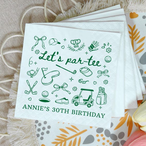 Personalized Golf Birthday Napkins, Let's Par-tee, Golf Theme Party, Table Decorations