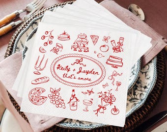 Guardanapos personalizados "That's Amore" com tema de pizza, tema verão italiano, decoração para chá de panela.