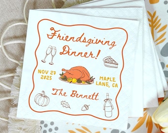 Custom Friendsgiving Dinner Luncheon Napkins, Thanksgiving Dinner Napkin, Thanksgiving Party Decorations