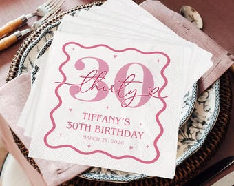 Personalized Birthday Cocktail Napkins, 30th Birthday Party Decorations