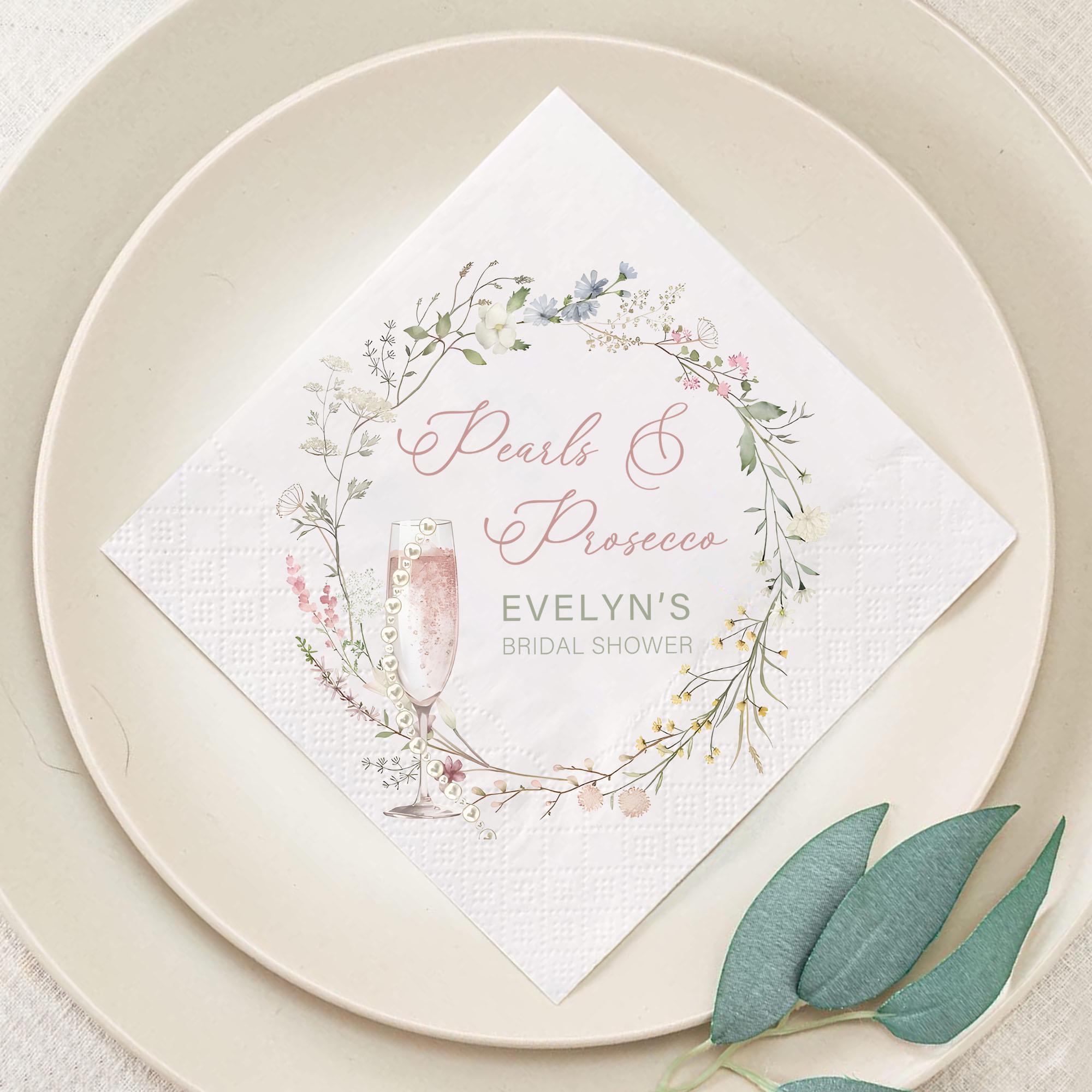 Pearls and Prosecco Bridal Shower Napkins, Personalized Cocktail ...