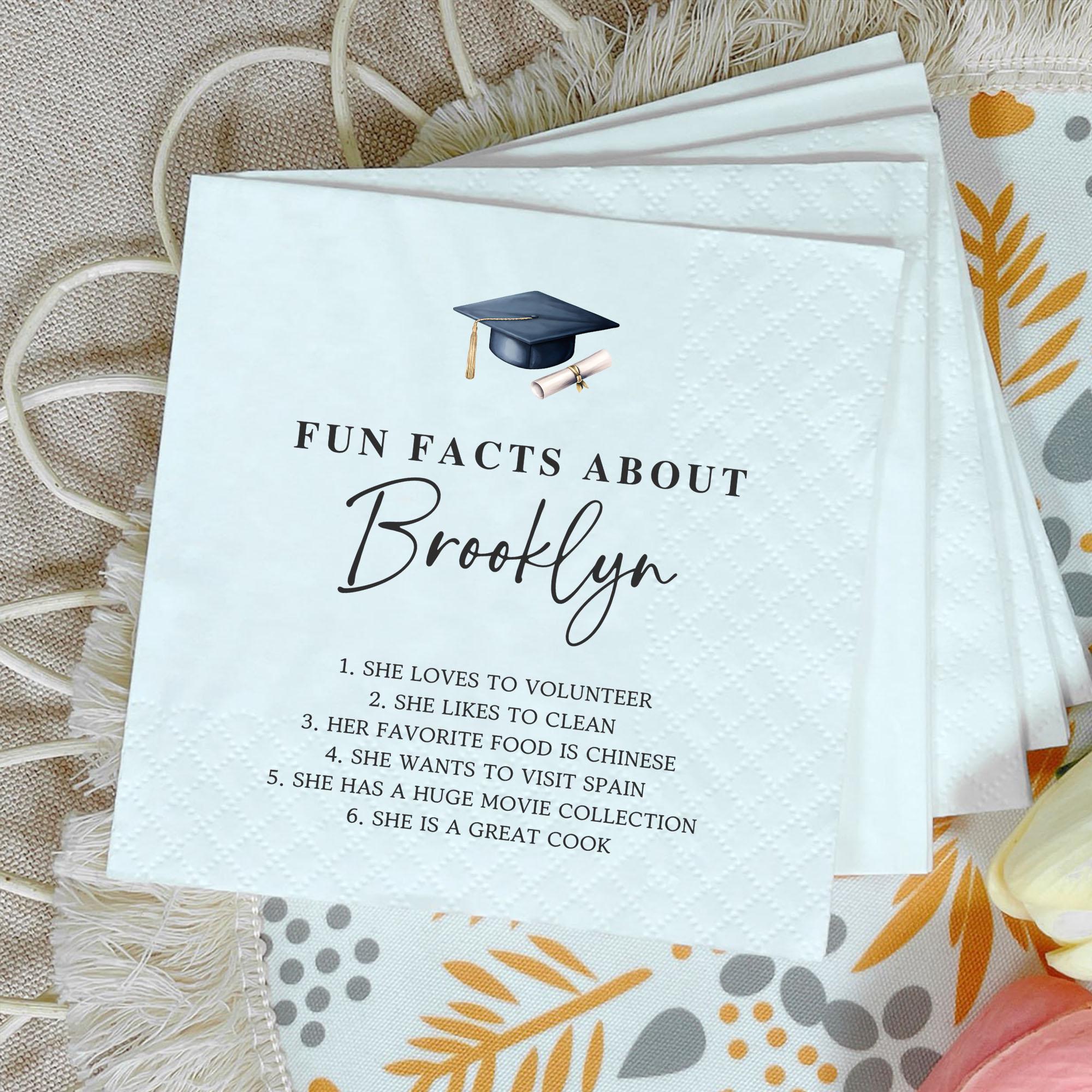 Gradutation Fatcs Personalized Graduation Fun Facts Napkins – Class of 2026 Party Decor ...