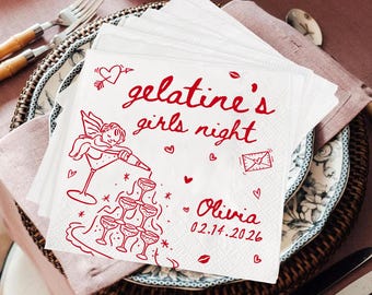 Galentine's Girl night Party Cocktail Napkins, Valentines Party, Custom Print Napkin, Table Decorations