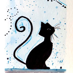 Acuarela original "Gato bajo el cielo de ensueño" (sin marco)