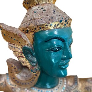 Monumental 19th Century Southeast Asian Gilt Lacquer Archer Figure | Temple Guardian or Celestial Deva | Approx. 6 Feet Tall