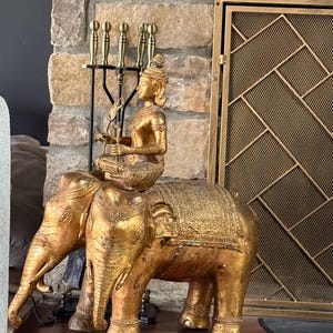 Vintage Bronze Indra Statue on Three-Headed Elephant – Hindu Deity Sculpture – Rare Southeast Asian Artifact – Home Decor or Altar Piece