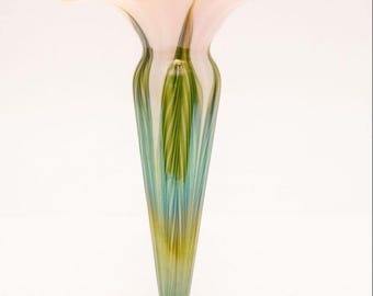Signed Lundberg Studios Art Glass Vase | Favrile Style Iridescent Glass, 1997