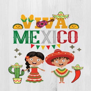 Viva Mexico SVG, mexikanische Kinder Sublimation, Cinco de Mayo Design, mexikanische Fiesta Digitaler Download, süßes Mexiko SVG