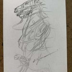 Horse and Camel – Original Pen Sketch – One of a Kind Illustration - Original Animal Art - Hand Drawn Sketch
