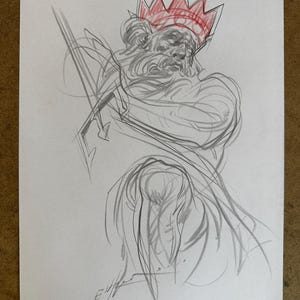 God of the Sea – Original Pen Sketch – One of a Kind Illustration - Original Character Art - Hand Drawn Sketch