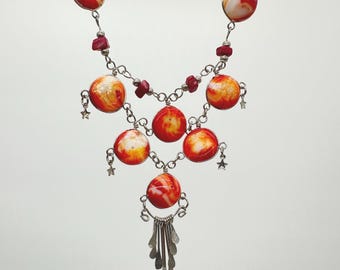 Orange Statement Necklace • Bold Layered Beaded Jewelry • Handmade Design