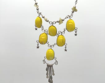 Yellow Statement Necklace • Handmade Layered Jewelry • Bold Beaded Necklace