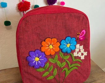 Handmade Embroidered Flower Backpack: Andean Textile Artisan Bag