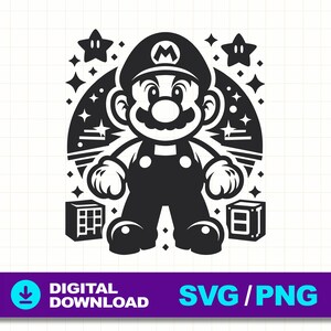 Mario SVG, Mario SVG, Super Mario SVG, Video Game Clipart, Gaming Character svg, File for laser cut, cricut, silhouette, glowforge cdr png