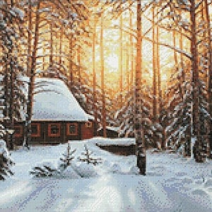 Diamond Painting Kit – Winter Landscape by Crafting Spark CS2608. Snowy Forest with House Scene for Seasonal Crafting