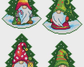 Plastic Canvas Counted Cross-Stitch Kit – Gnomes in Christmas Trees by Crafting Spark 184CS. Holiday Gnomes Embroidery Patterns