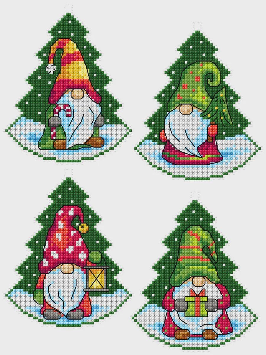 Crafting Spark Kreuzstich-Set „Zwerge Im Weihnachtsbaum“ – Mit Kunststoff-Leinwand, Garn, Nadel, 10x12 Cm