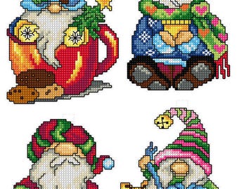 Plastic Canvas Counted Cross-Stitch Kit – Christmas Gnomes by Crafting Spark 138CS. Winter Gnome Characters, Holiday Embroidery Patterns